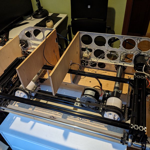 Dual yoke force feedback cockpit mechanism under construction