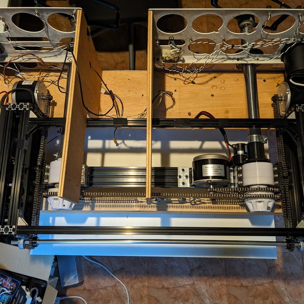 Top view of dual yoke force feedback mechanical assembly